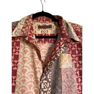 Tori Richard Mens Sz L Patchwork Print Button Up Hawaiian Shirt Cotton Lawn